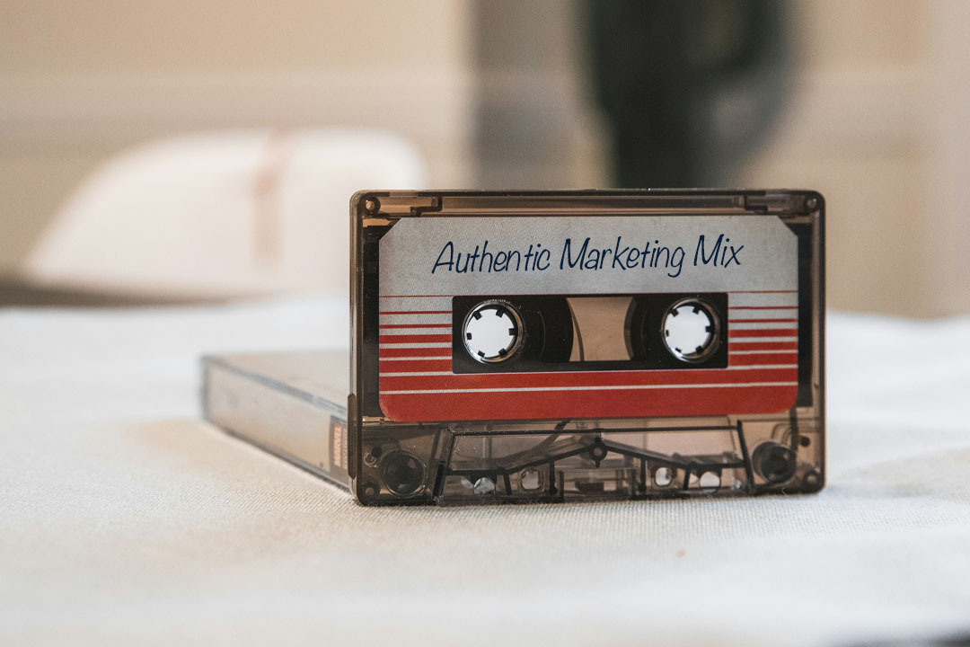 Image for Mixtape cassette labeled 'Authentic Marketing Mix,' symbolizing how senior living marketers can authentically connect with Baby Boomers — a generation reshaping demand and expectations in senior living.teaser
